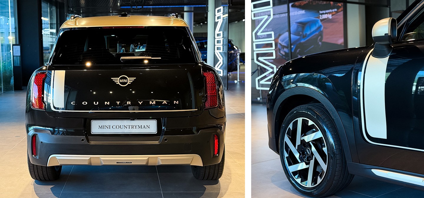 Side interior view of the MINI Countryman with focus on the Dashboard and the steering wheel.